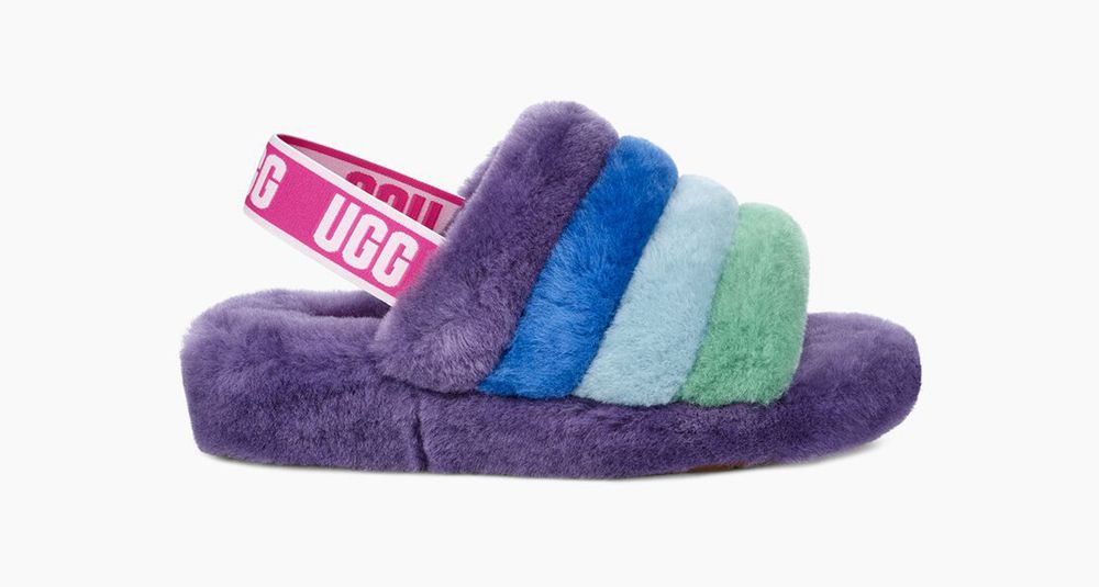 Ugg Slide Womens - Ugg Pride Fluff Yeah Rainbow Purple - 975EDIAJS